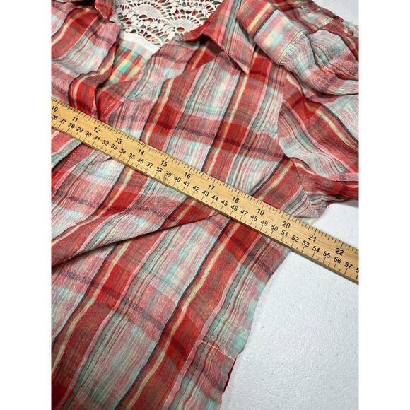 Soft Surrounding Red Plaid Shell Button Down Size Blouse Size Small - Picture 5 of 8